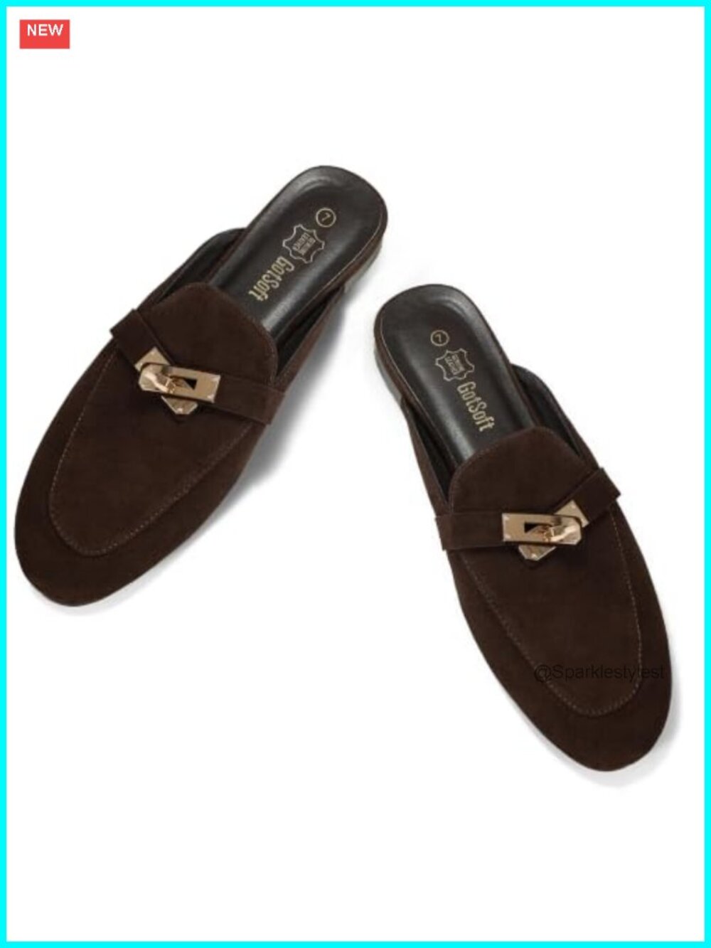 Genuine Suede Mules Metal Buckle Backless Slip On Flats